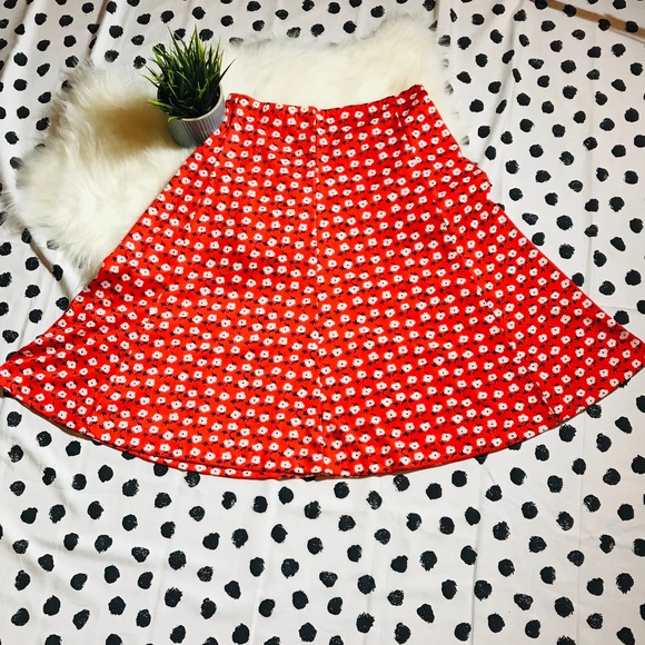 Vintage Midi A Line Hand Made? Skirt Red Floral - Picture 1 of 4